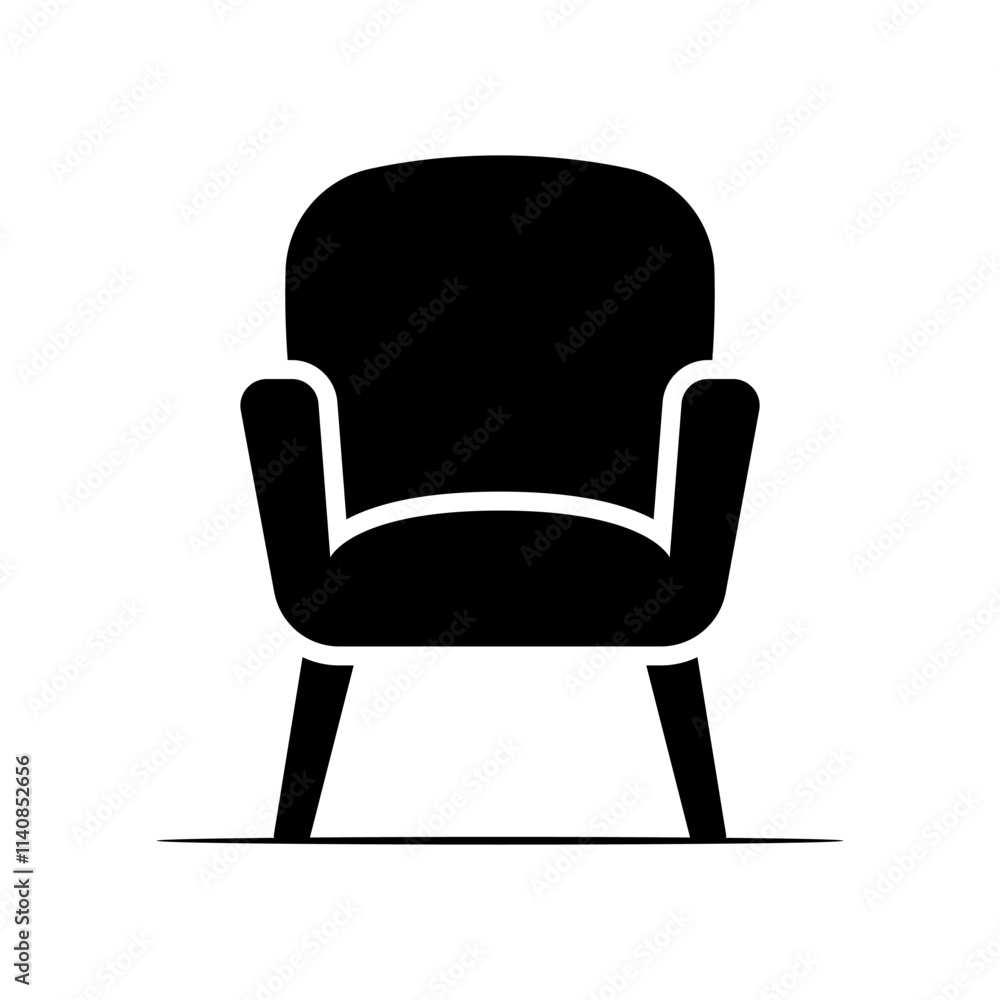 Soft armchair with backrest on legs icon. Black silhouette. Front view. Vector simple flat graphic illustration. Isolated object on white background. Isolate. Soft armchair with backrest on legs icon. Black silhouette. Front view. Vector simple flat graphic illustration. Isolated object on white background. Isolate.
