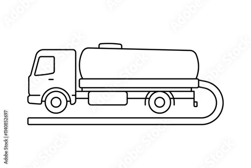 Sewage disposal truck icon. Black outline linear silhouette. Editable strokes. Side view. Vector simple flat graphic illustration. Isolated object on white background. Isolate.
