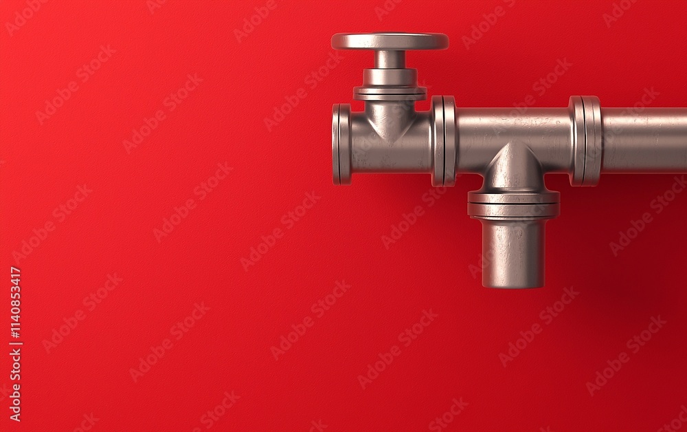 Bold metallic industrial piping, striking crimson backdrop emphasizing resilience. Bold metallic industrial piping, striking crimson backdrop emphasizing resilience.