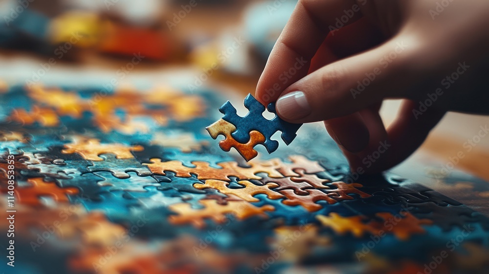 Hand placing jigsaw puzzle piece. Hand placing jigsaw puzzle piece.