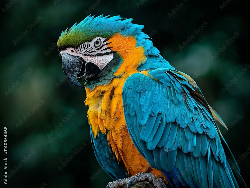 A vibrant blue and yellow parrot perched, showcasing its colorful feathers. A vibrant blue and yellow parrot perched, showcasing its colorful feathers.