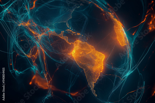 Wallpaper Mural Globale Vernetzung visualisiert durch leuchtende Weltkarte

 Torontodigital.ca