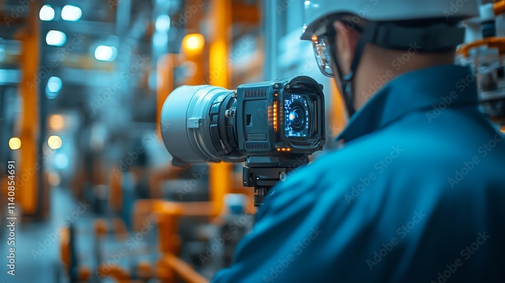 Thermal imaging CCTV camera monitoring activities in an industrial facility at night Thermal imaging CCTV camera monitoring activities in an industrial facility at night