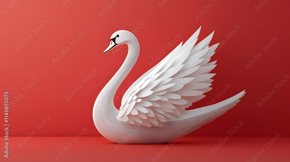 Fototapeta premium Bird, Swan, Paper Cut Art, Abstract Image, Texture, Pattern Background, Wallpaper, Cover and Screen for Smartphone, PC, Laptop, 9:16 and 16:9 Format