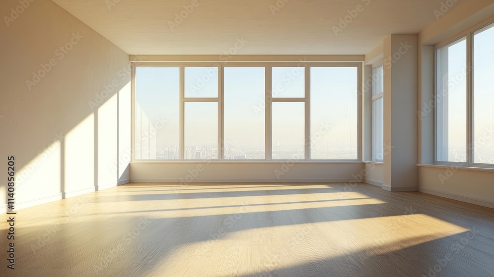 Sunlit Empty Room with City View Sunlit Empty Room with City View