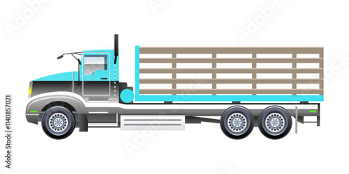 semi medium trucks car for transporting agriculture and livestock vector illustration