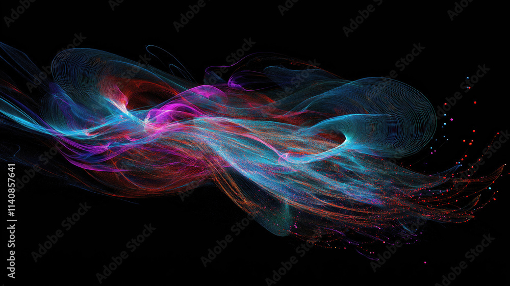 Fototapeta premium Colorful light trails with motion effect. Illustration of high speed light effect on black background. generative AI.