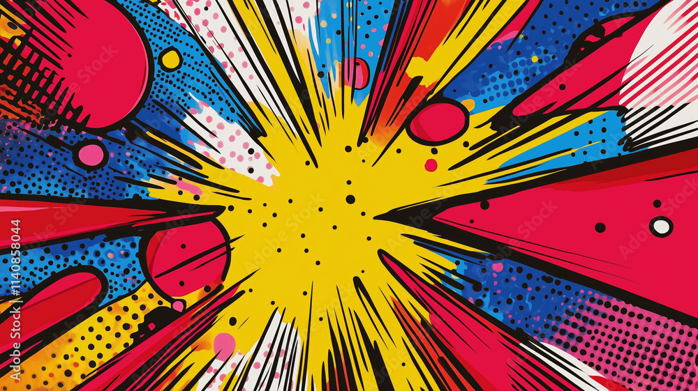 Fototapeta premium Comics illustration, retro and 90s style, pop art pattern, abstract crazy and psychedelic background, Generative AI