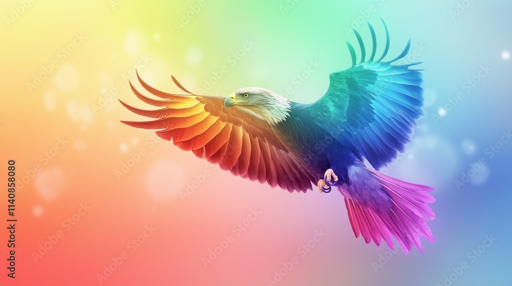 an eagle flying with wing spread in the air with pastel light background an eagle flying with wing spread in the air with pastel light background