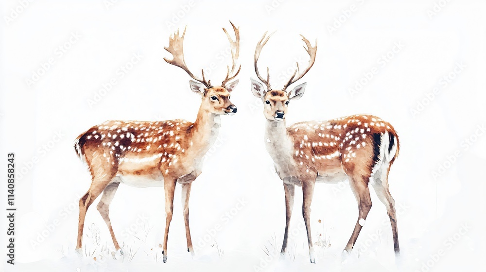 Obraz premium Two Majestic Deer in a Snowy Winter Wonderland