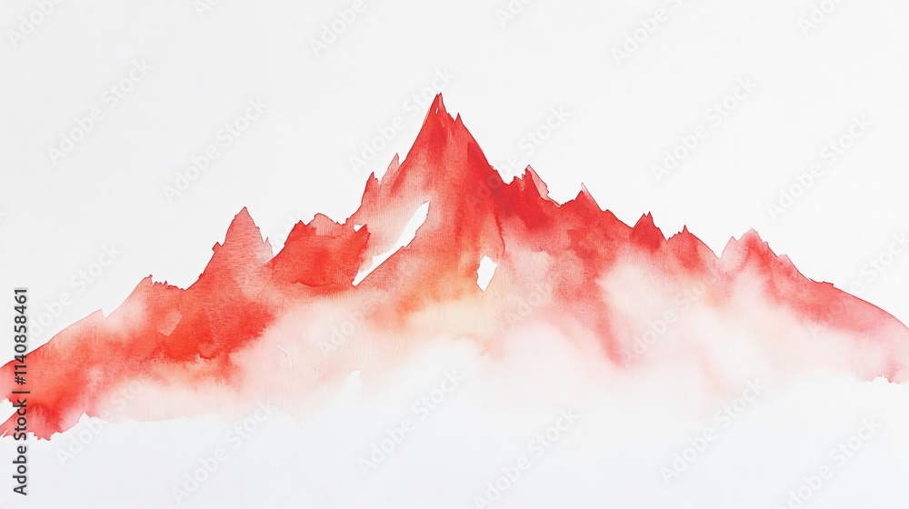 Red Watercolor Mountainscape: A Serene and Dreamy Landscape Painting Red Watercolor Mountainscape: A Serene and Dreamy Landscape Painting