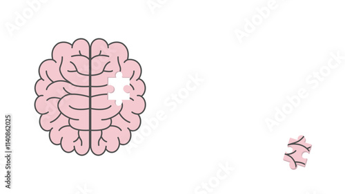 Illustration of a human brain with a missing puzzle piece. Mental health and memory problems concept.