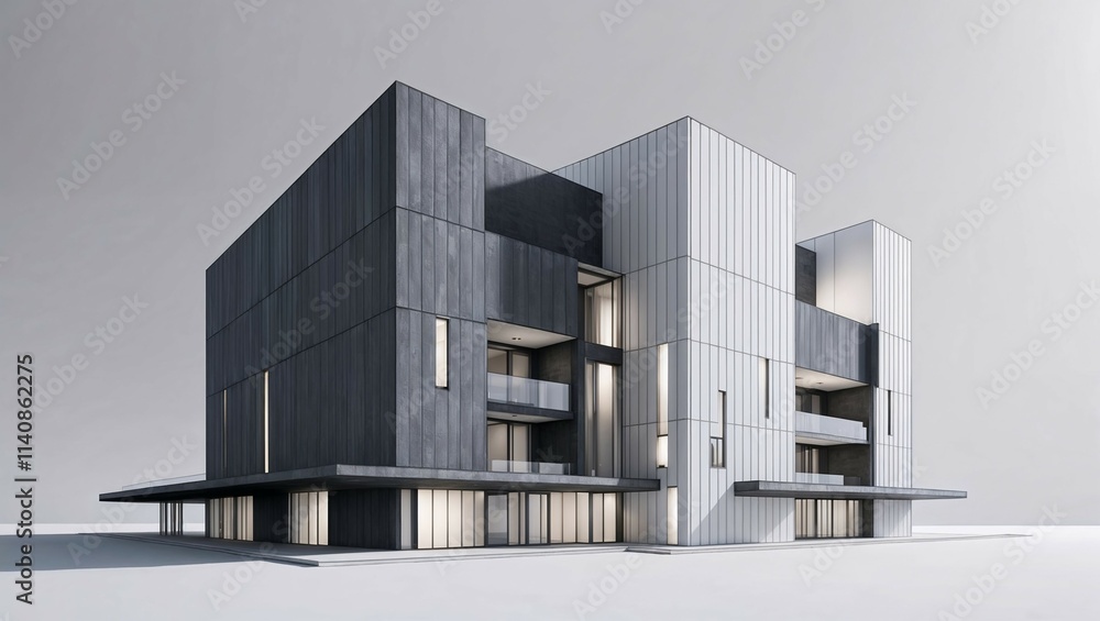Simple Loft building with geometric lines, white Simple Loft building with geometric lines, white