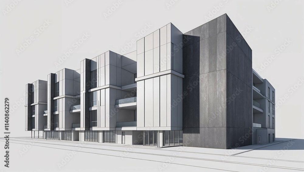 Simple Loft building with geometric lines, white Simple Loft building with geometric lines, white