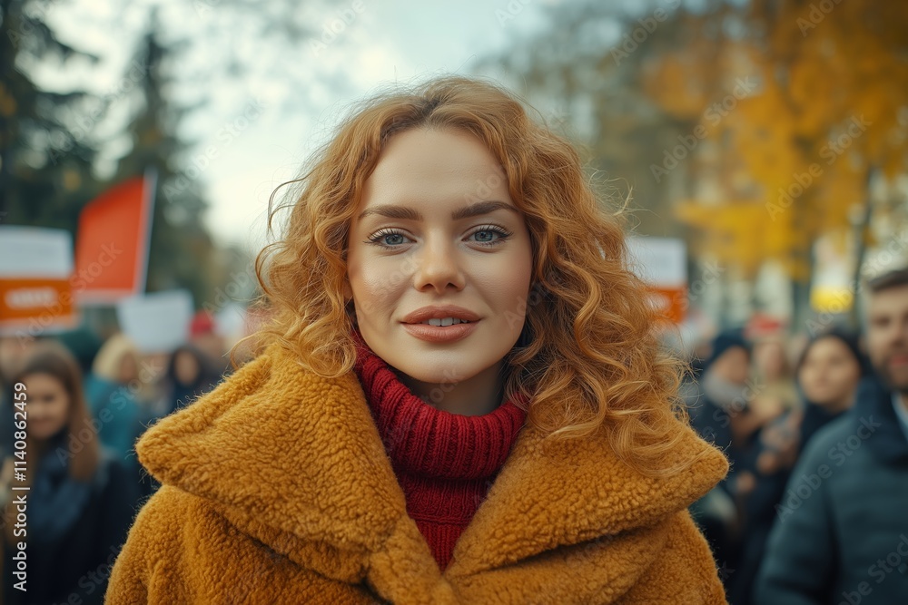 An inspirational woman stands confidently during a rally, celebrating International Women's Day. Her vibrant presence embodies strength and empowerment in the movement for equality. An inspirational woman stands confidently during a rally, celebrating International Women's Day. Her vibrant presence embodies strength and empowerment in the movement for equality.