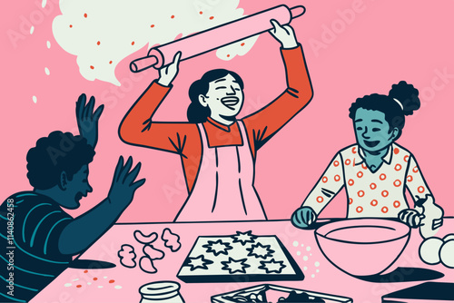 Joyful Friends Enjoying a Fun Baking Session Together