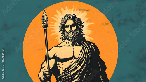 Greek God Uranus illustration, Uranus, the personification of the sky and one of the Greek primordial deities photo