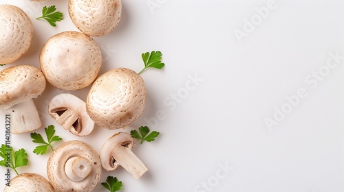 Wallpaper Mural White button mushrooms, parsley garnish, raw fungi, cooking ingredient, healthy food, close up, isolated on white, copy space, culinary, food photography, nutritious

 Torontodigital.ca