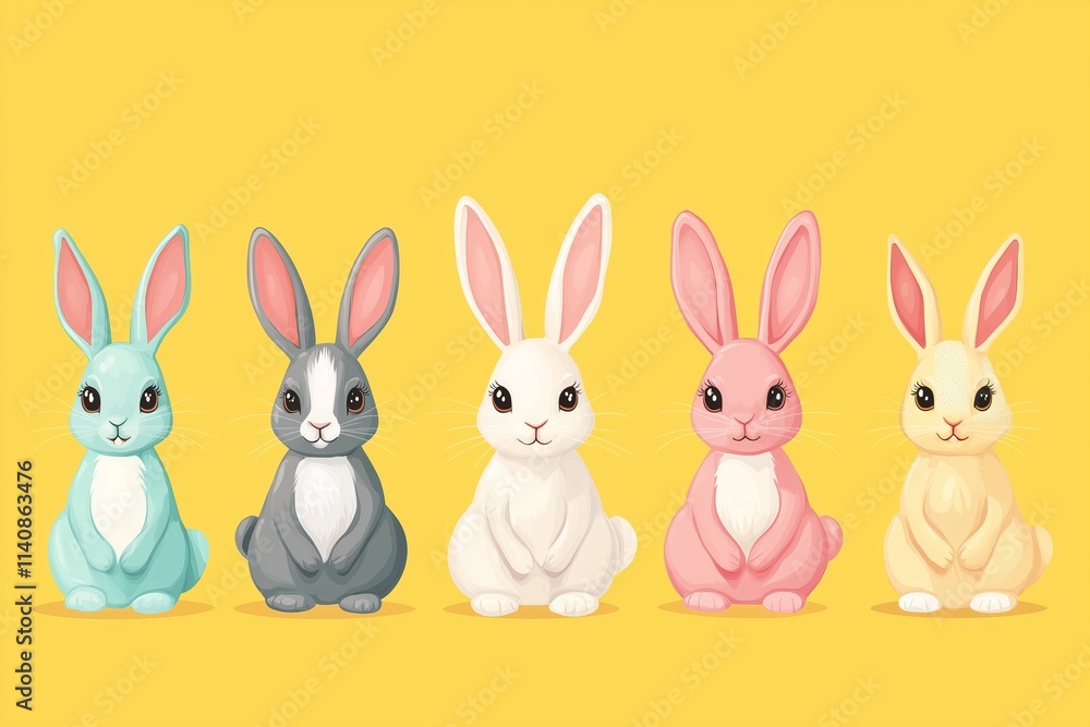 set of Easter rabbits, easter Bunny on yellow background. Vector illustration. set of Easter rabbits, easter Bunny on yellow background. Vector illustration.