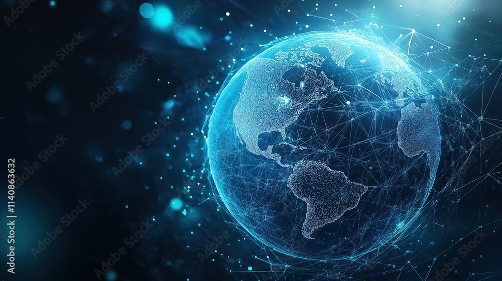 Global connections illustrated through an abstract digital blue planet Earth Global connections illustrated through an abstract digital blue planet Earth