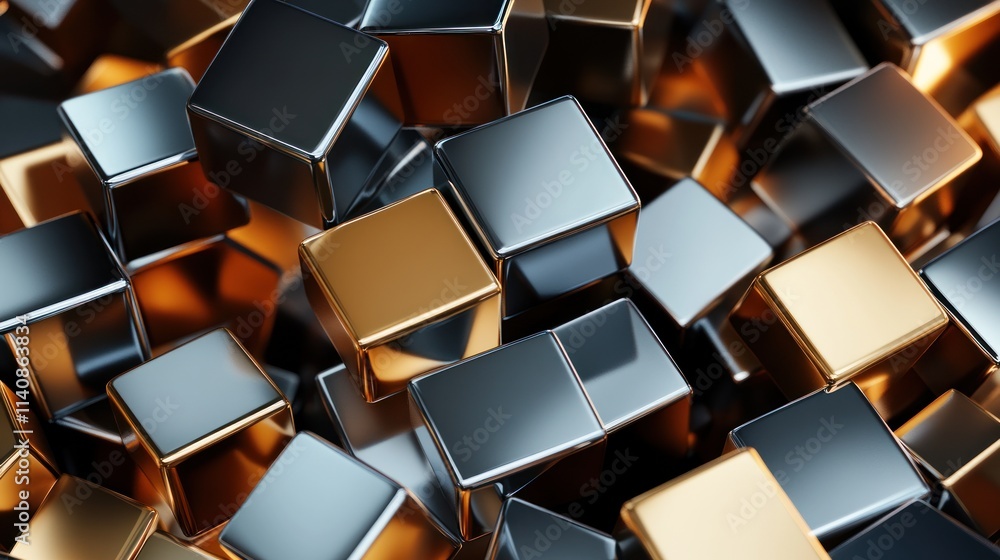 Abstract Metallic Cubes: A Symphony of Gold and Steel Abstract Metallic Cubes: A Symphony of Gold and Steel