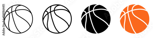 Basketball collection. Basketball ball sign and symbol. Basketball logo vector.  Line and glyph version, outline and filled vector sign. Rubber ball linear and full pictogram. Sports equipment.   