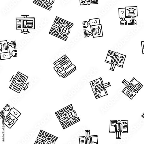 college teacher student class vector seamless pattern thin line illustration