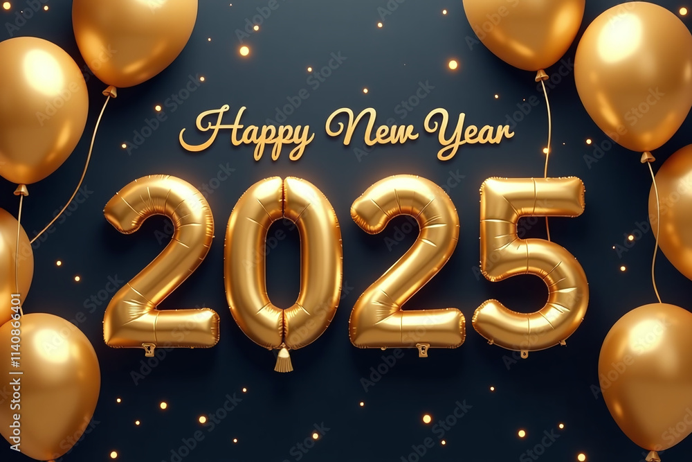 Naklejka premium golden balloons dark background create festive atmosphere happy new year banner holiday