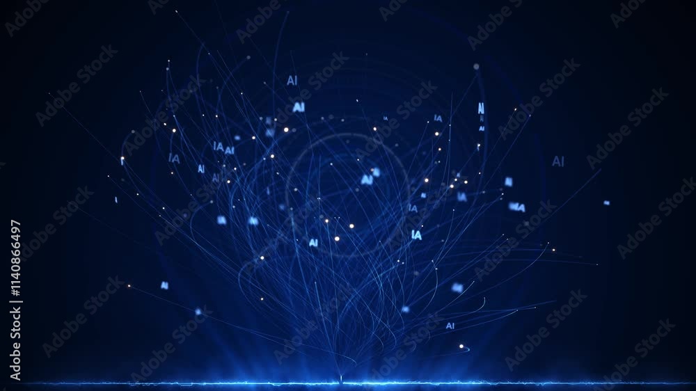 Growing Neural Network Web Connected Nodes Connections. AI, Computer Algorithms, 3D 4K Artificial Intelligence Language Model Chatbot, technology concept ai big brain data tech futuristic future mind