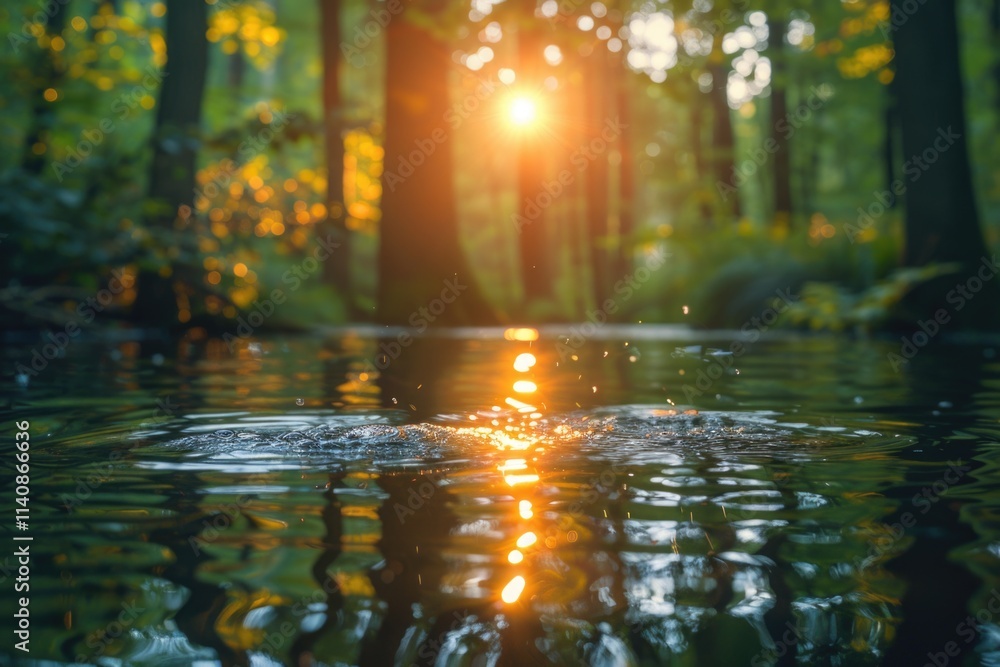 Obraz premium Sunset Reflections on Water Tranquil Forest Nature Photography Serene Environment