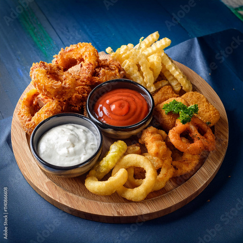 Enticing Tapas Selection with Tempuras and Mozzarella Sticks