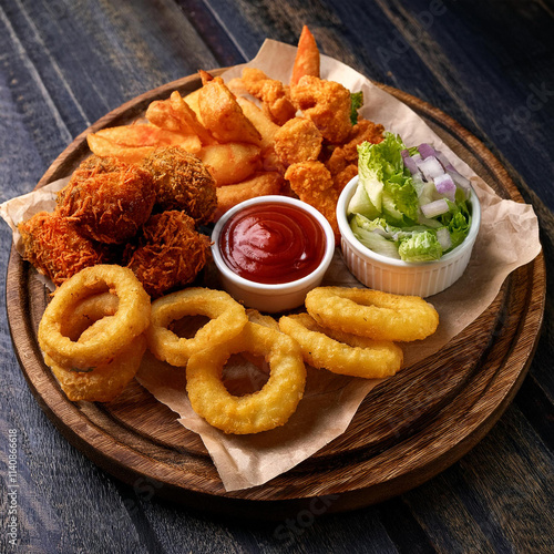 Enticing Tapas Selection with Tempuras and Mozzarella Sticks