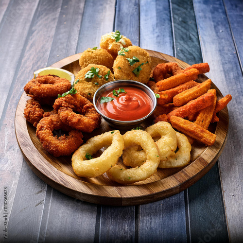 Enticing Tapas Selection with Tempuras and Mozzarella Sticks