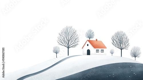 Winter Wonderland: A Cozy Cottage on a Snowy Hill photo