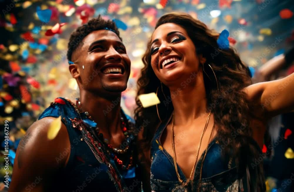 Young couple dancing and enjoying the Carnival in Brazil Young couple dancing and enjoying the Carnival in Brazil