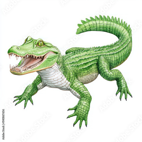 vibrant green crocodile with detailed scales and playful expression