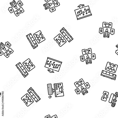 primary school teacher education vector seamless pattern thin line illustration