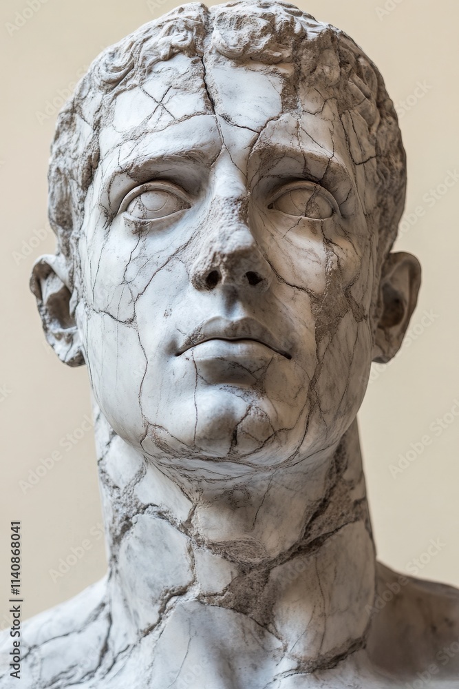 Roman Marble Statue with Cracked Details on Neutral Background in Classic Art Style Roman Marble Statue with Cracked Details on Neutral Background in Classic Art Style