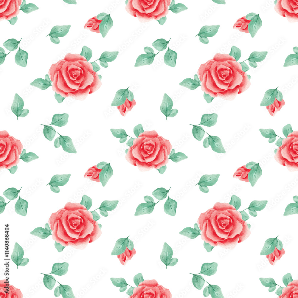 Seamless pattern. Red roses. Watercolor roses. Texture. Print for fabric. Gift wrapping paper. Rose pattern. Wallpaper. Scrapbooking. Design. Home textiles. Seamless pattern. Red roses. Watercolor roses. Texture. Print for fabric. Gift wrapping paper. Rose pattern. Wallpaper. Scrapbooking. Design. Home textiles.