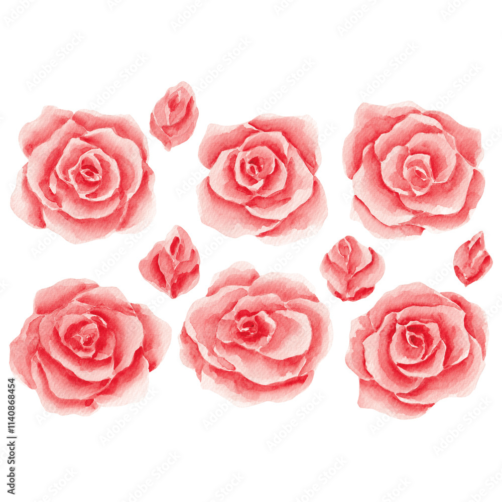 Red roses. Watercolor roses. Texture. Scrapbooking. Design. Set for decoration. Flower arrangement. Clip art. Watercolor set of flowers. Valentine's Day. February 14. Heart of roses. Border. Red roses. Watercolor roses. Texture. Scrapbooking. Design. Set for decoration. Flower arrangement. Clip art. Watercolor set of flowers. Valentine's Day. February 14. Heart of roses. Border.