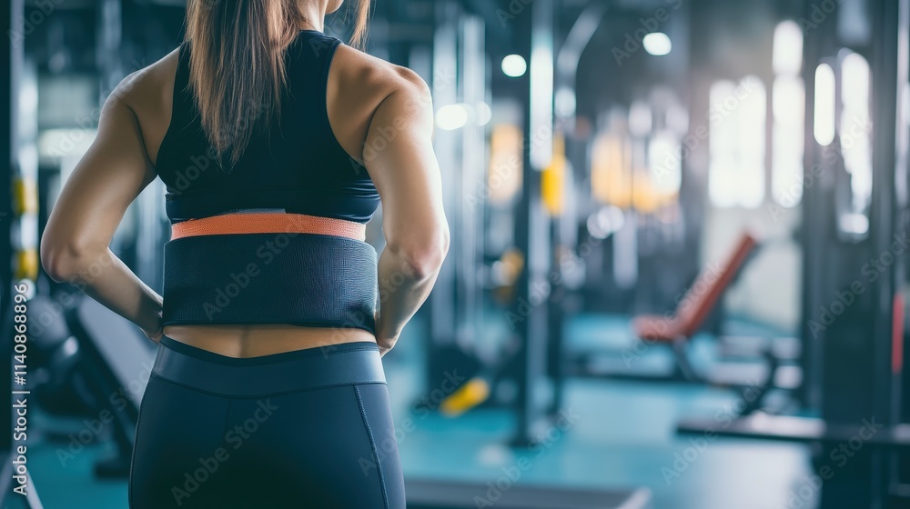 person in a gym setting, using a back support belt to safely perform heavy lifting and prevent strain or injury to the lower back person in a gym setting, using a back support belt to safely perform heavy lifting and prevent strain or injury to the lower back