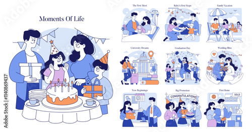 Moments Of Life. Flat Vector Illustration