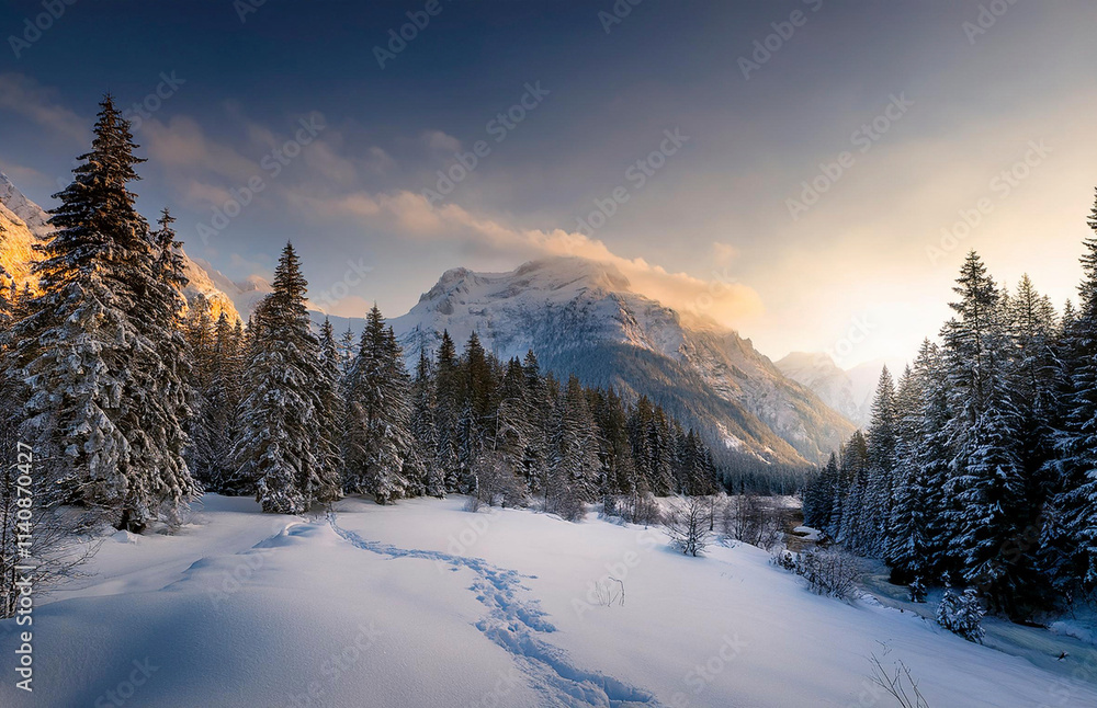 Generated nature photography a snowy landscape of mountains and snow Generated nature photography a snowy landscape of mountains and snow
