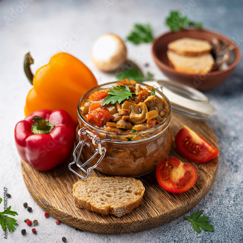 Savory Romanian Spread with Mushrooms Onions Peppers Tomatoes photo