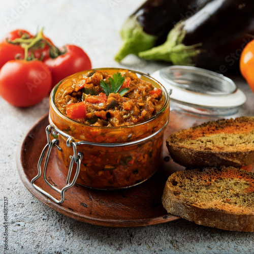 Traditional Romanian Spread with Roasted Eggplants Onions Peppers photo