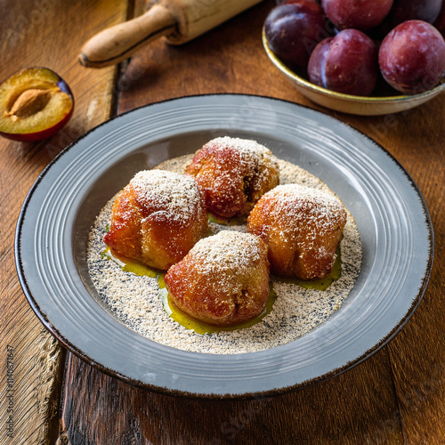 Delightful German Plum Dumplings with Buttery Breadcrumbs photo