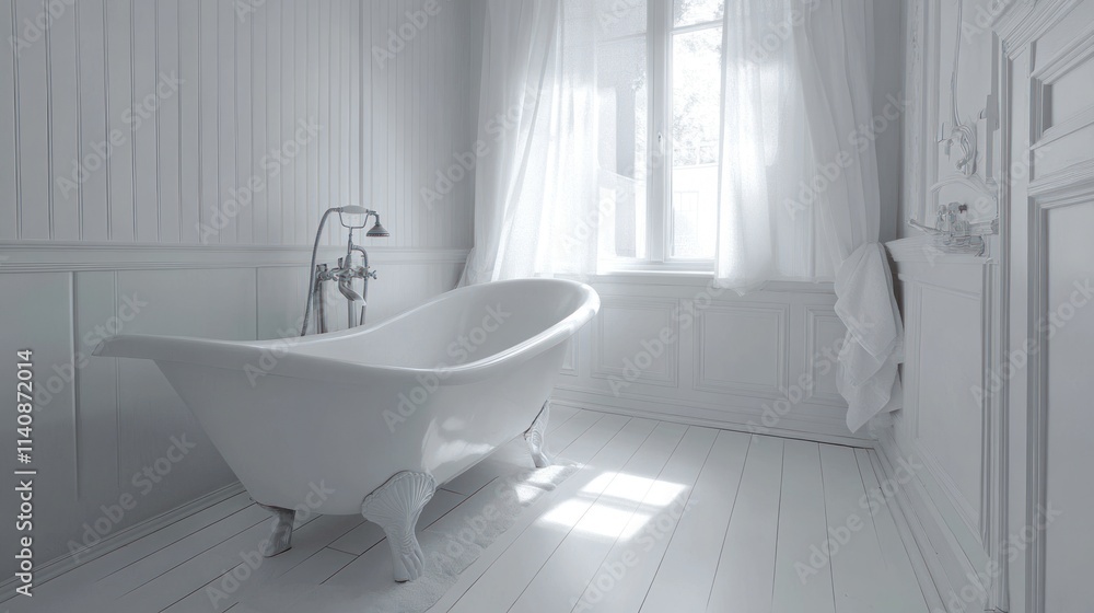Serene White Bathroom with Clawfoot Tub Serene White Bathroom with Clawfoot Tub