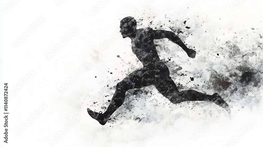 Fototapeta premium Dynamic Black and White Ink Splash of a Running Athlete
