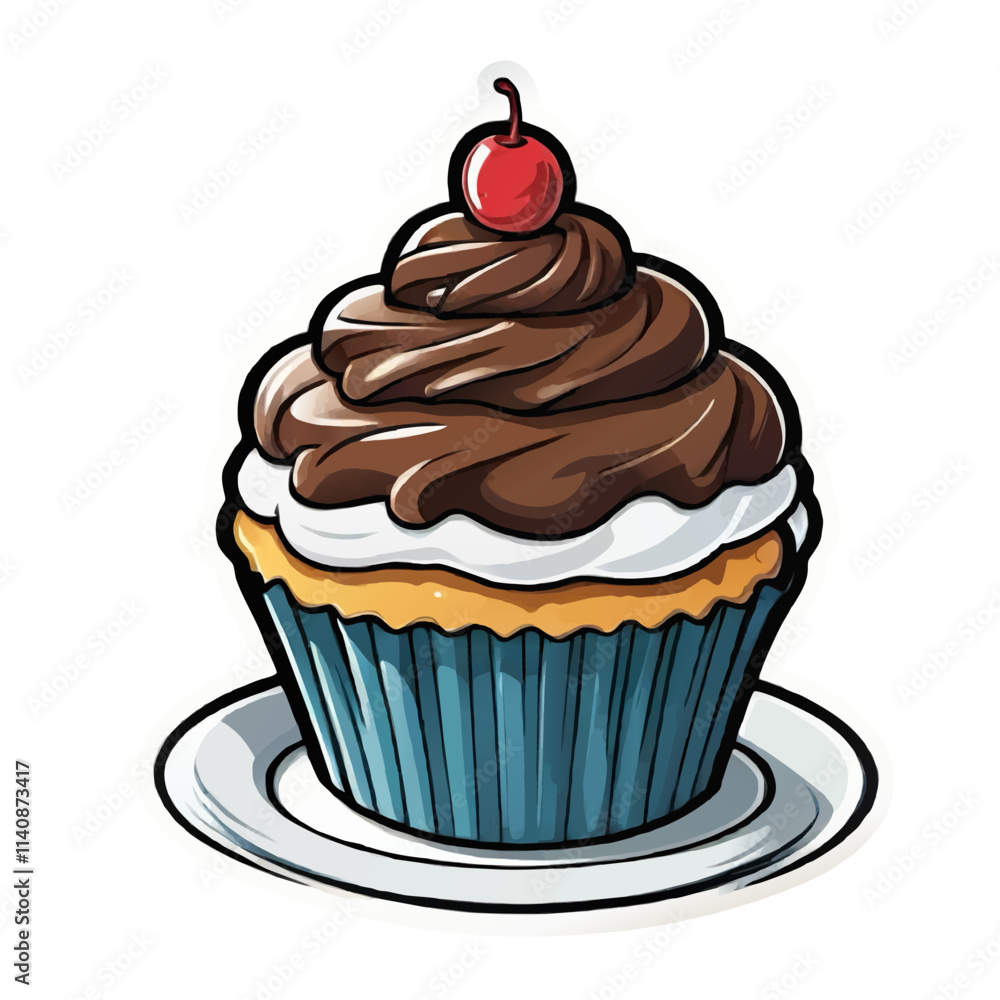 cupcake with cherry isolated ornament vector cupcake with cherry isolated ornament vector