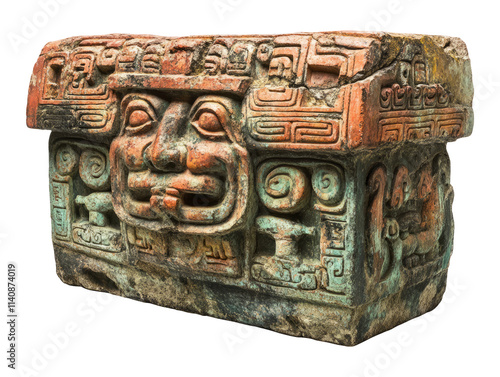 Ancient Maya Tomb Stela Featuring Intricate Stone Glyphs Artwork